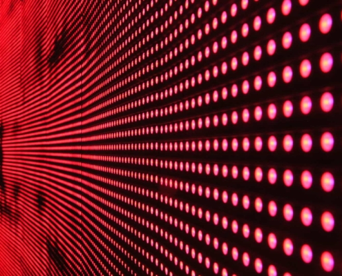 close up of red dots of lights