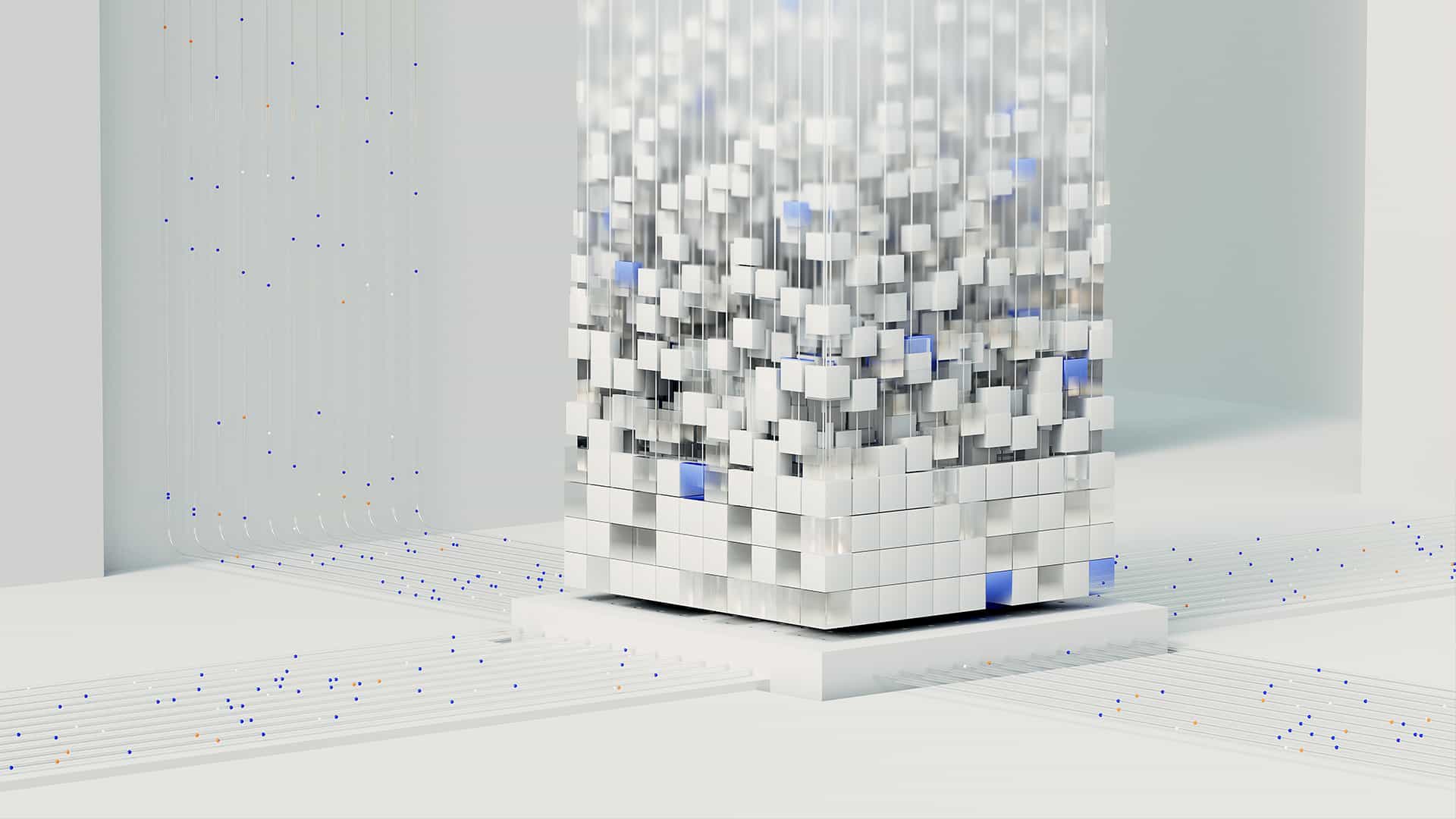 Futuristic image of small boxes moving up