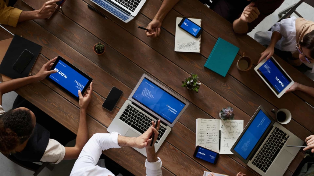 People having a meeting seen from above