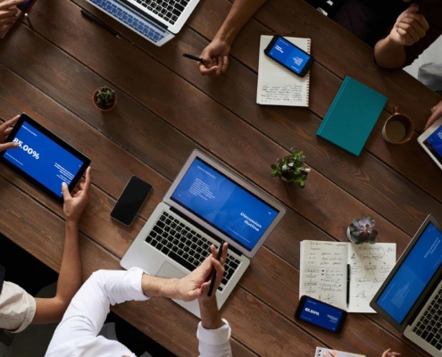 People having a meeting seen from above