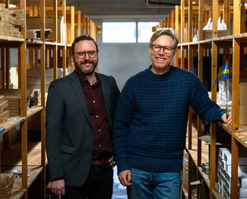 Daniel Gren, CEO at Nittio Media and Jonas Cardell, CEO at Dacapo Silver in a warehouse